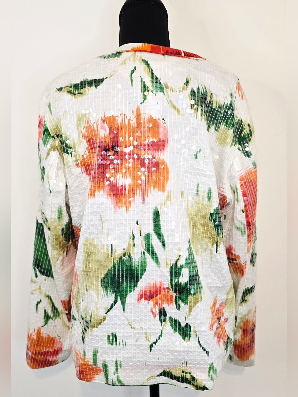 Chico’s Tropical Sequin Textured Zip Jacket Resort Coastal Cruise Cotton Glam - Picture 6 of 9
